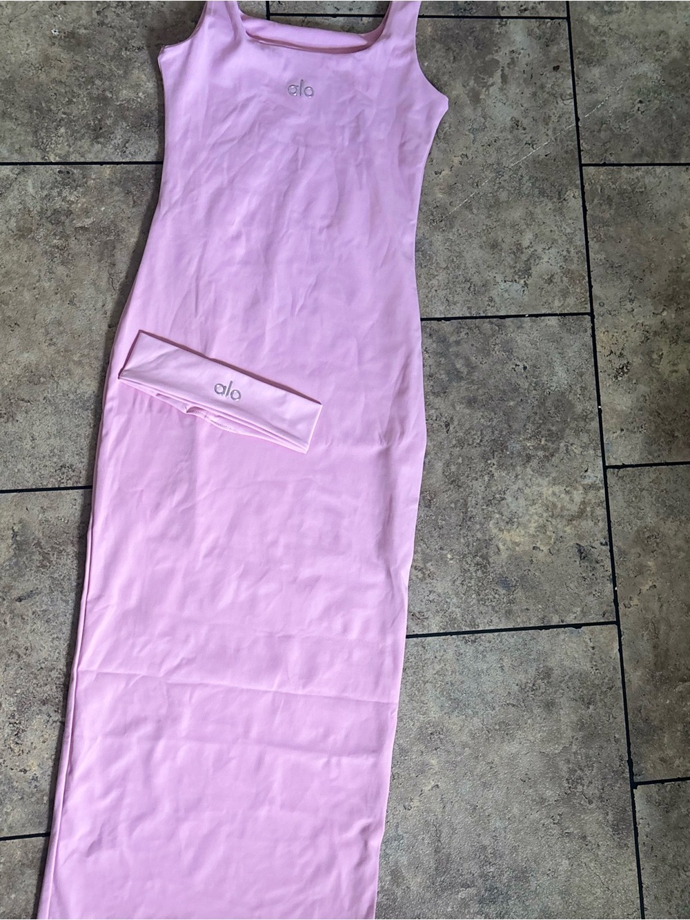 ALO Yoga Light Pink Tank Slip Dress with Matching Headband